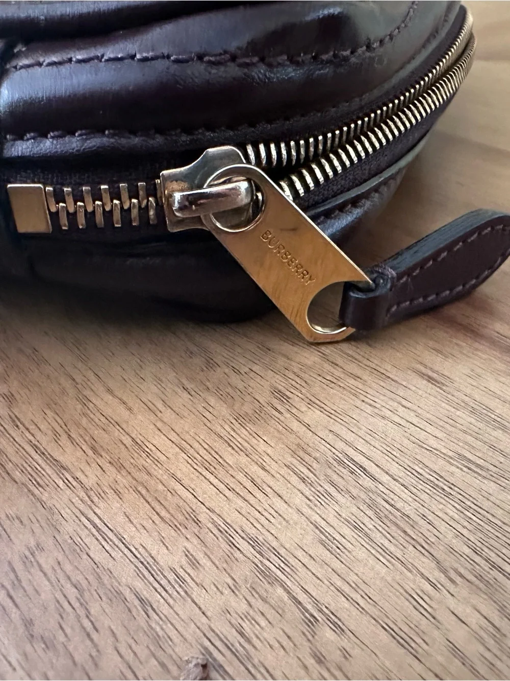 Burberry AUTHENTIC leather TB Monogram Deep Plum Crossbody Bag Gold Chain Accent